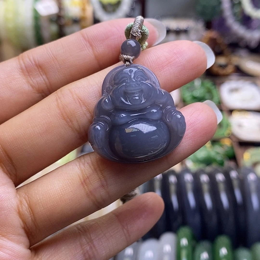 颈饰未镶嵌和田玉毕业级老坑料浓烟紫佛公吊坠