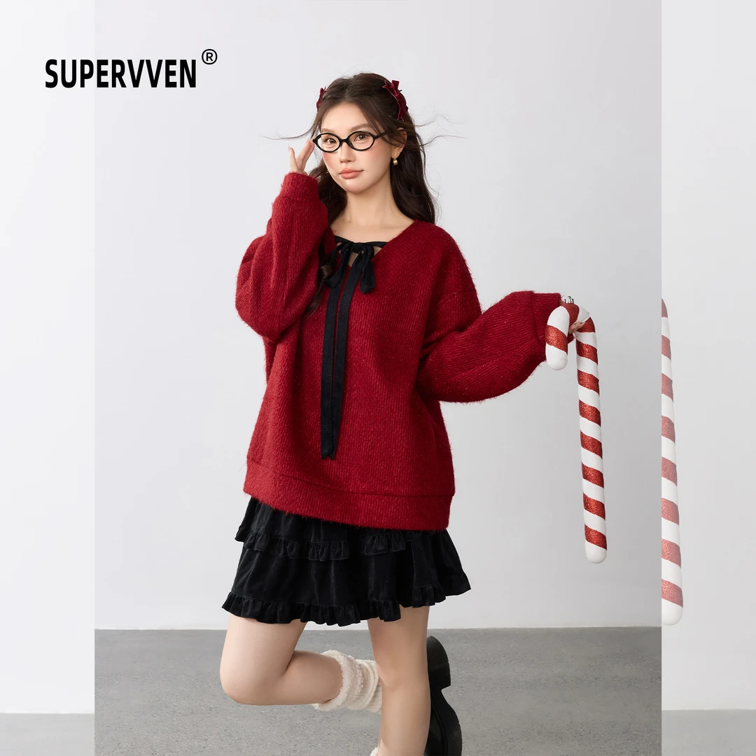 超级文 莺吟燕舞蝴蝶结系带金线细闪针织衫/芹泥雨润芭蕾蛋糕短裙