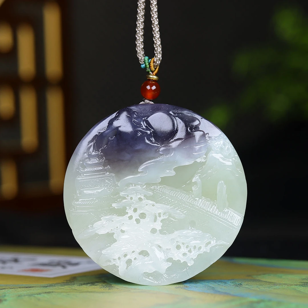 102120和田玉烟紫山水玉佩