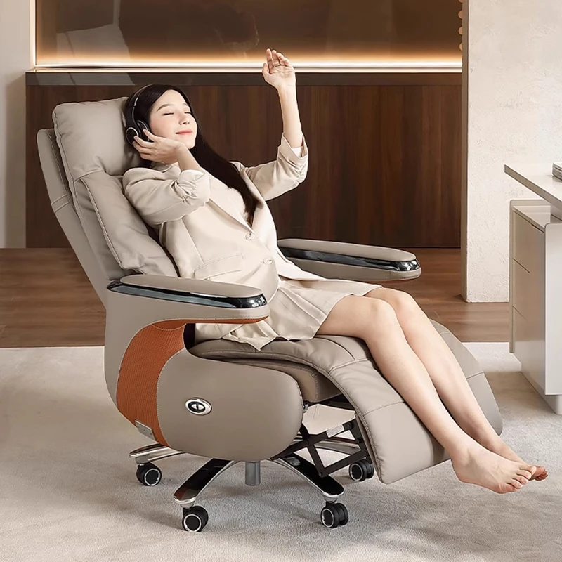 金鸾人体工学电动手动可躺按摩舒适牛皮老板椅办公室书房久坐使用