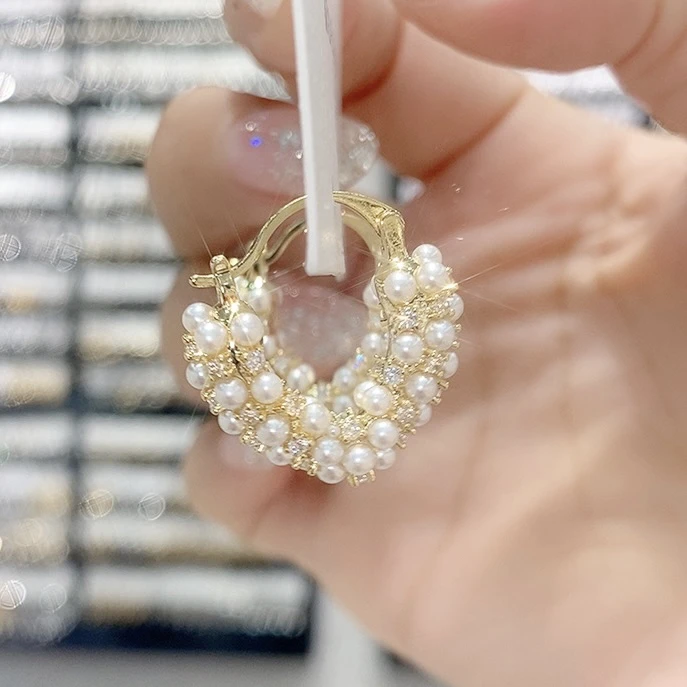 铜合金锆石耳饰 新款爱心锆石小米珠耳扣耳圈