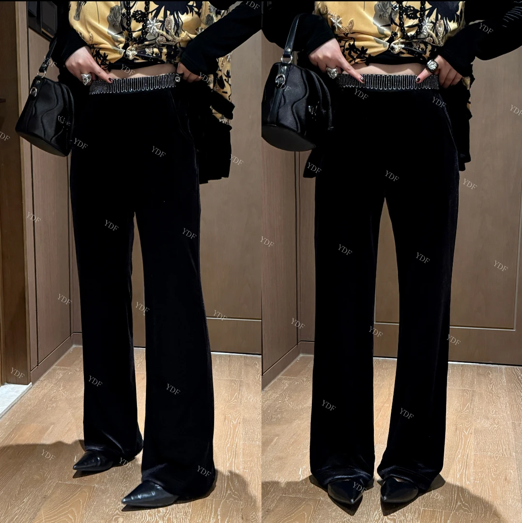 YDFSTUDIO小众【丝绒瘦瘦裤】欧货高货早秋显瘦丝绒设计时尚休闲裤