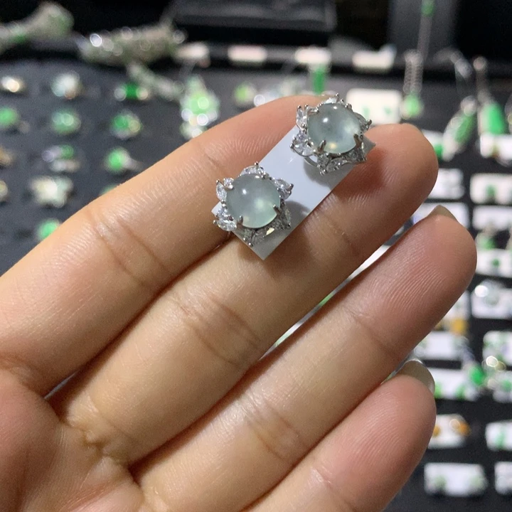 银S925镶嵌翡翠耳饰