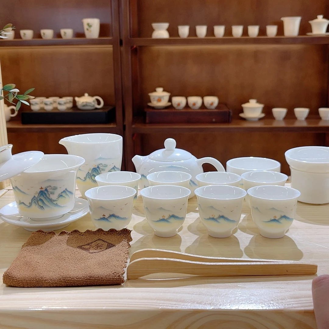 瓷片玄致羊脂玉瓷茶具套装