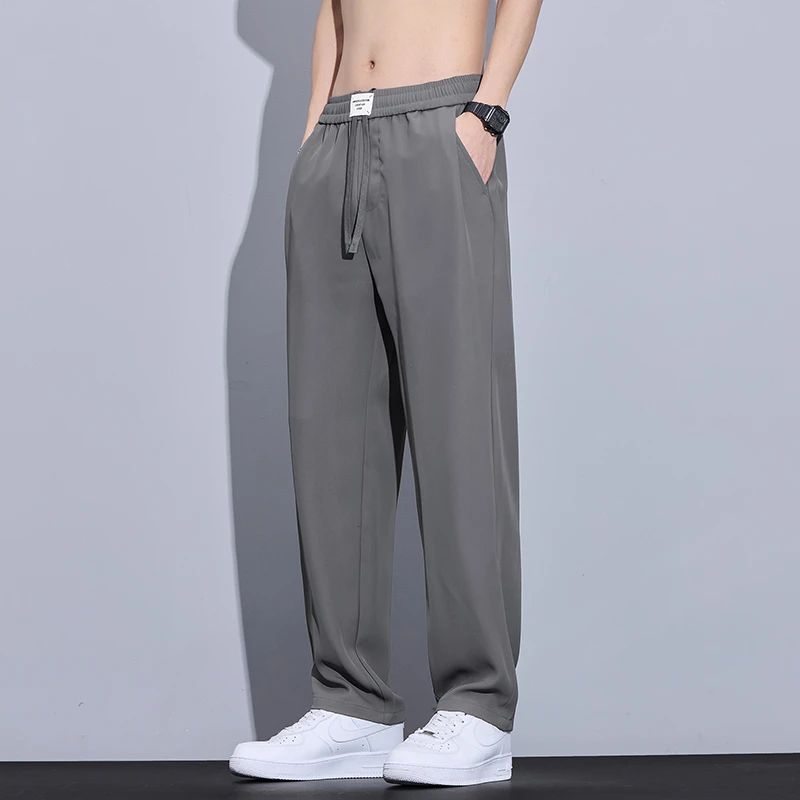 永澜春夏薄款男士休闲裤冰丝直筒长裤子潮流时尚百搭弹力阔腿宽松