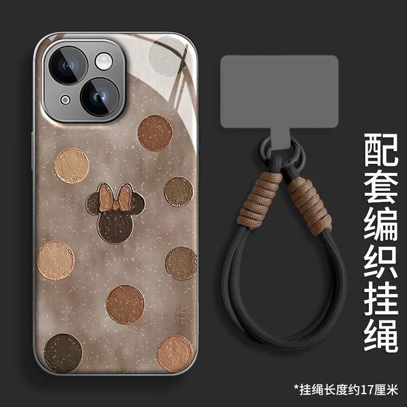 波点米鼠水凝壳适用苹果16iphone华为OPPO小米vivo手机壳套带挂绳