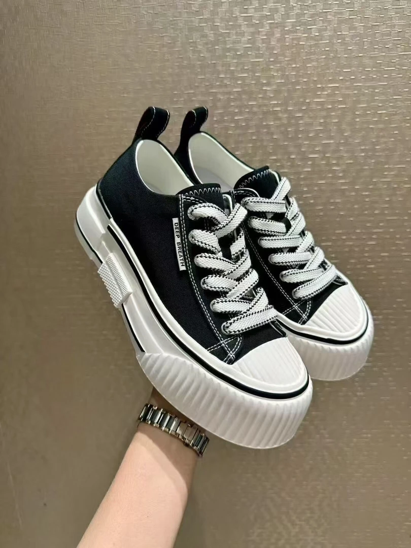 深呼吸女鞋轻盈帆布低帮绑带解构大底帆布鞋休闲鞋板鞋AX12313