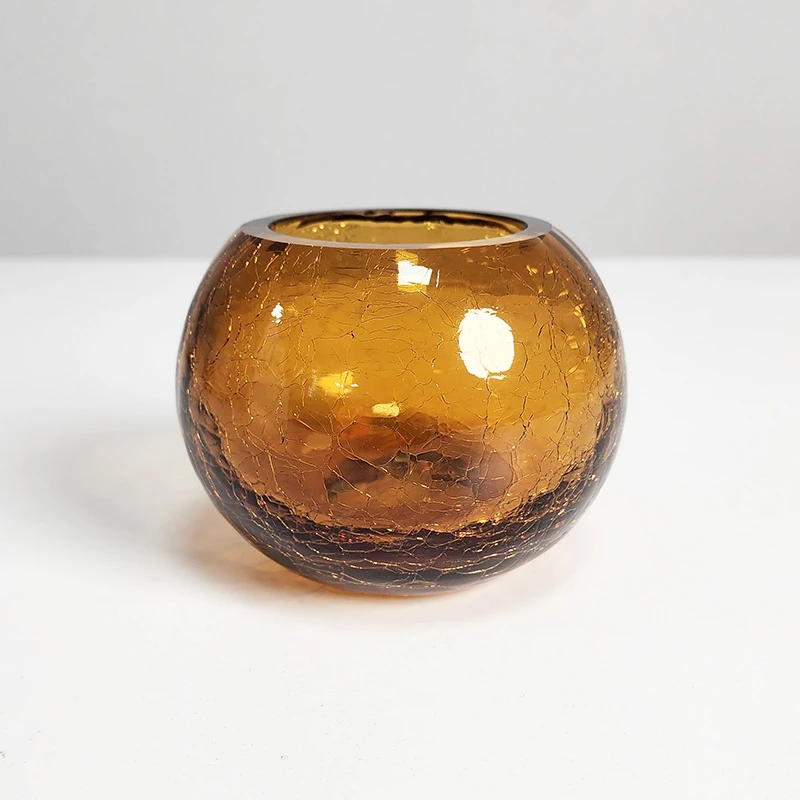 【高9.5cm】摩瑟家居【琥珀色小冰裂】HCDF花瓶摆件玻璃花盆