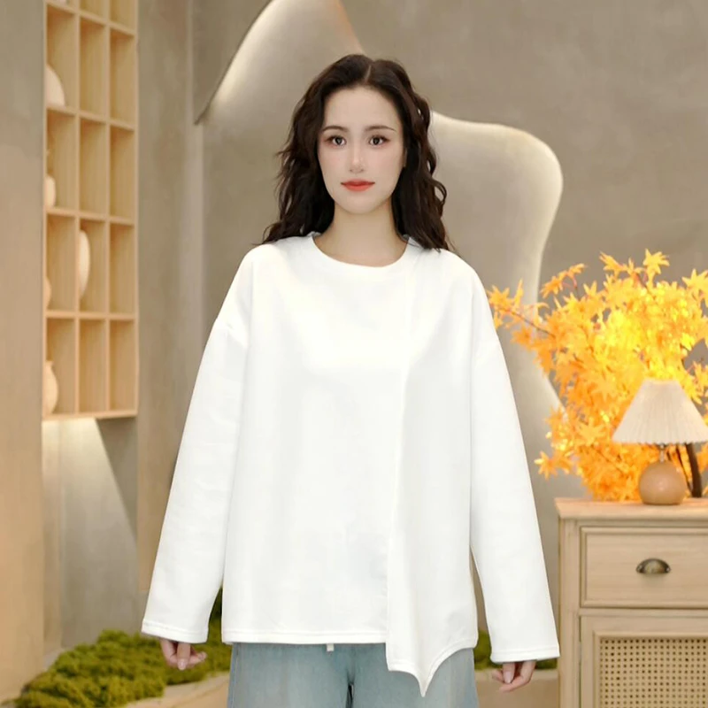 6769 秋季新款圆领长袖纯色卫衣女休闲时尚百搭宽松上衣女