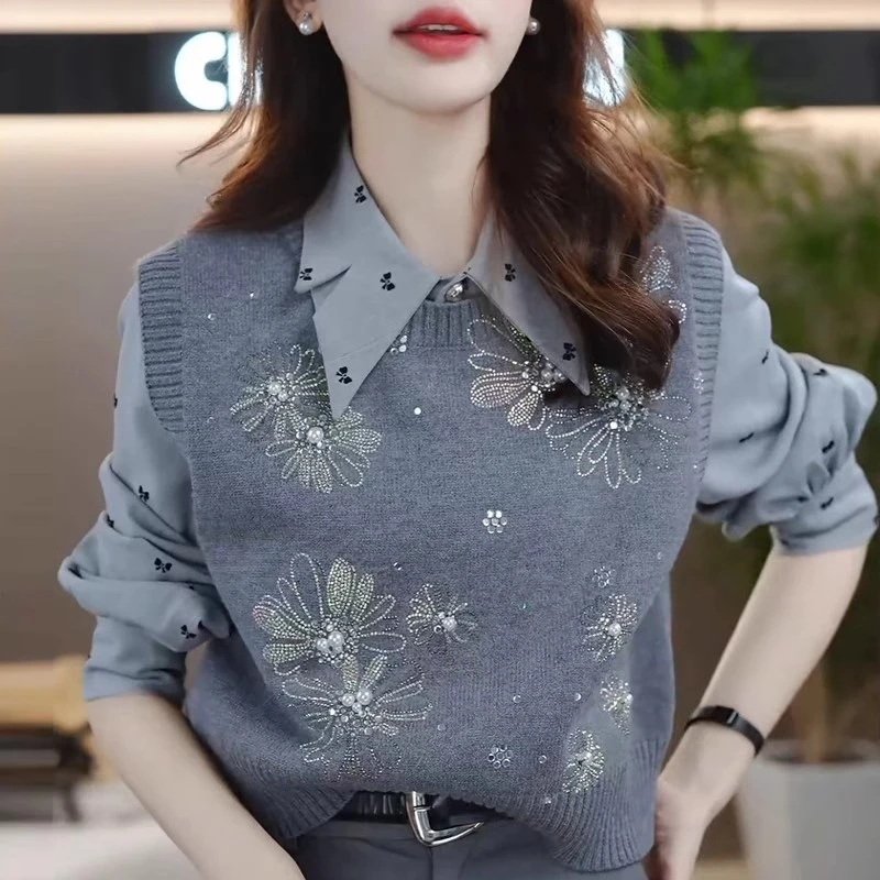 轻奢重工烫钻钉珠坎肩马甲背心女装时髦气质叠穿毛衣圆领针织马甲