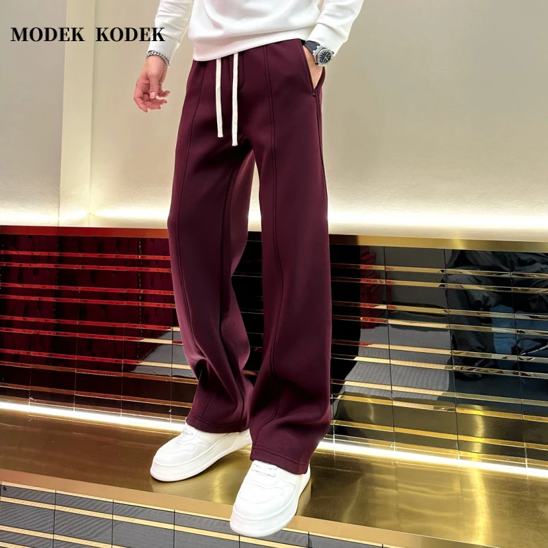 MODEK KODEK高品质拼接直筒宽松保暖卫裤男士春秋新款阔腿休闲裤