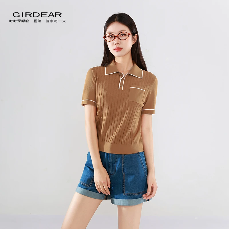 哥弟 品质女装夏季新款经典百搭休闲减龄POLO领短袖针织衫138025