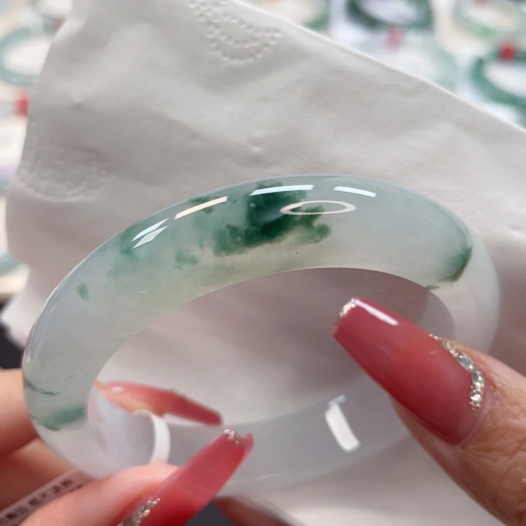 【闪购商品】翡翠手镯未镶嵌冰种果冻底飘莲花55.5圈14号