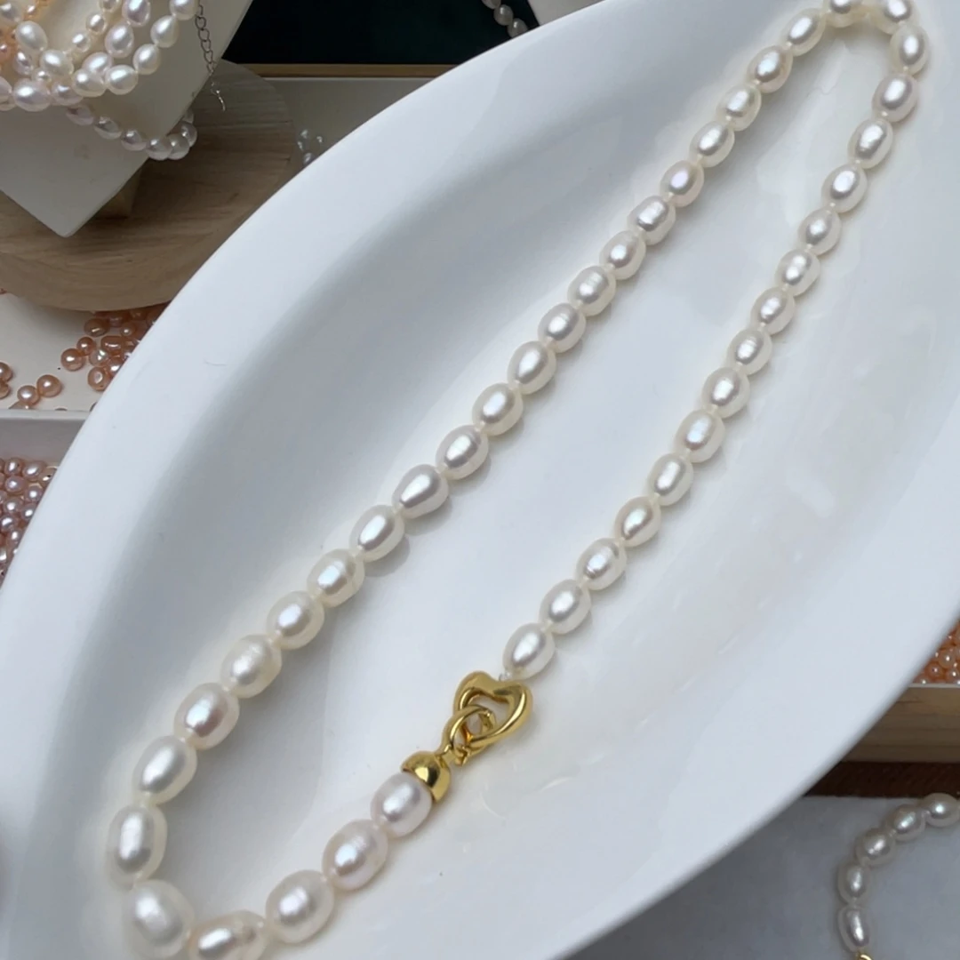 淡水珍珠颈饰未镶嵌7-8mm40cm白色米珠微瑕