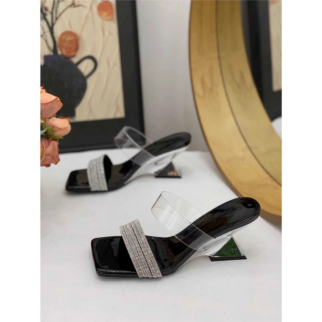 仙女风水钻凉拖女2025新款小众法式气质露趾方头百搭透明一字拖鞋