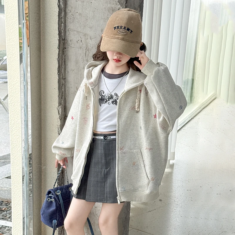 女童外套春秋6-12岁儿童棒球服韩版洋气中大童秋装连帽长袖夹克潮