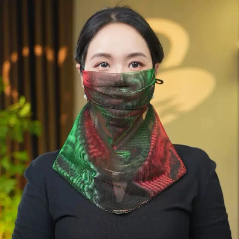 时尚百变防晒遮阳面纱春夏透气百搭薄款渐变面罩女款护颈韩版丝巾