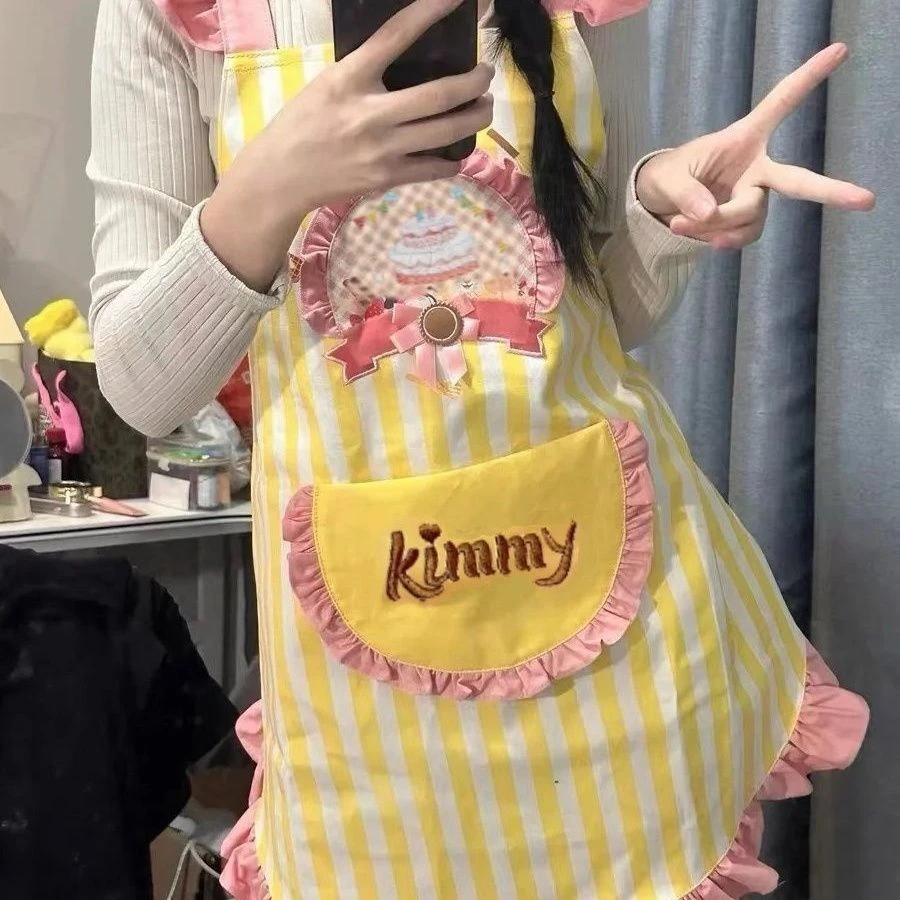 可爱中长款公主新款家居围裙宽松毛绒搞怪围裙带卡通通用烘焙厨房