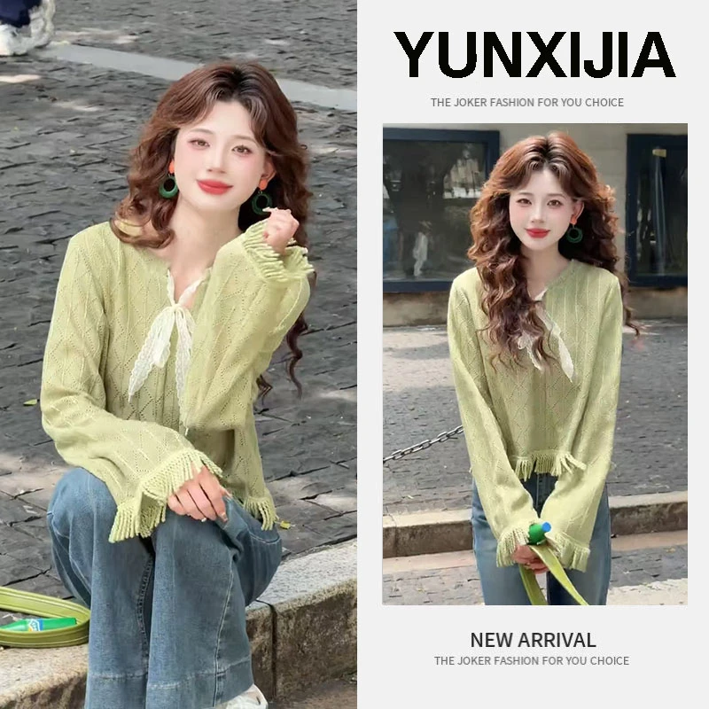 秋季爆款2025年针织长袖套头款毛针织衫百搭工装风牛仔长裤两件套