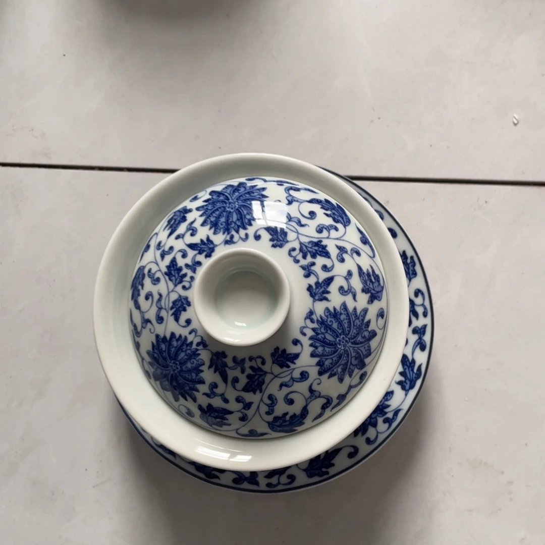 陶摆件景德镇缠枝莲盖碗jj