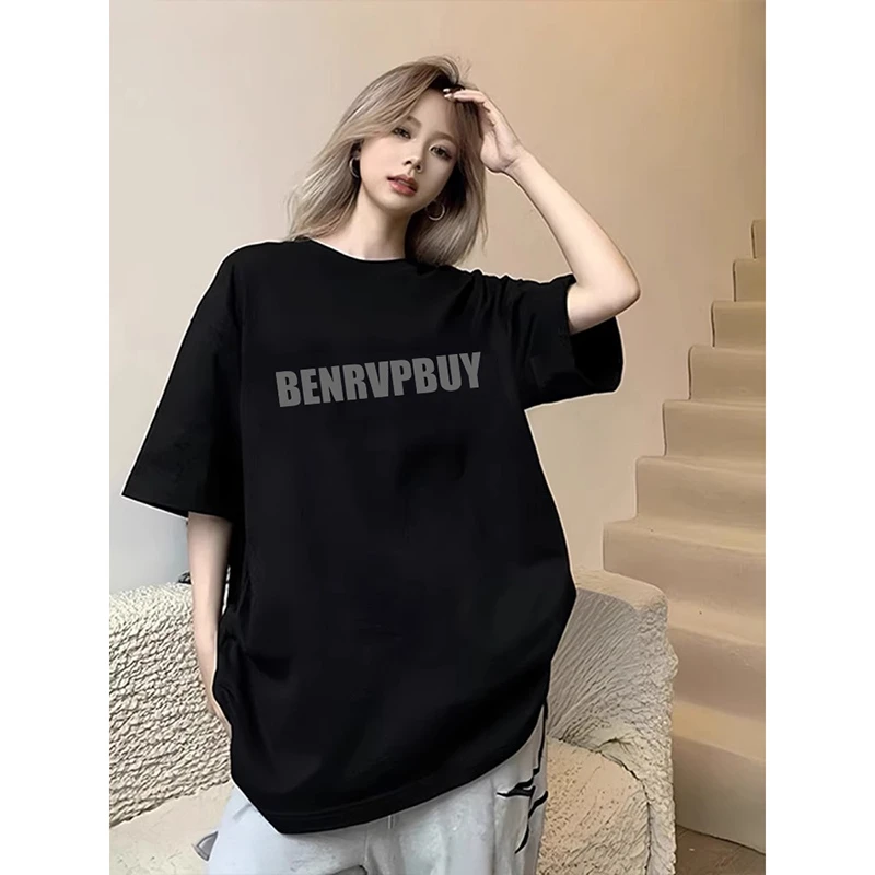 纯棉220克美式潮酷黑色短袖t恤衫男女通穿oversize复古休闲风上衣