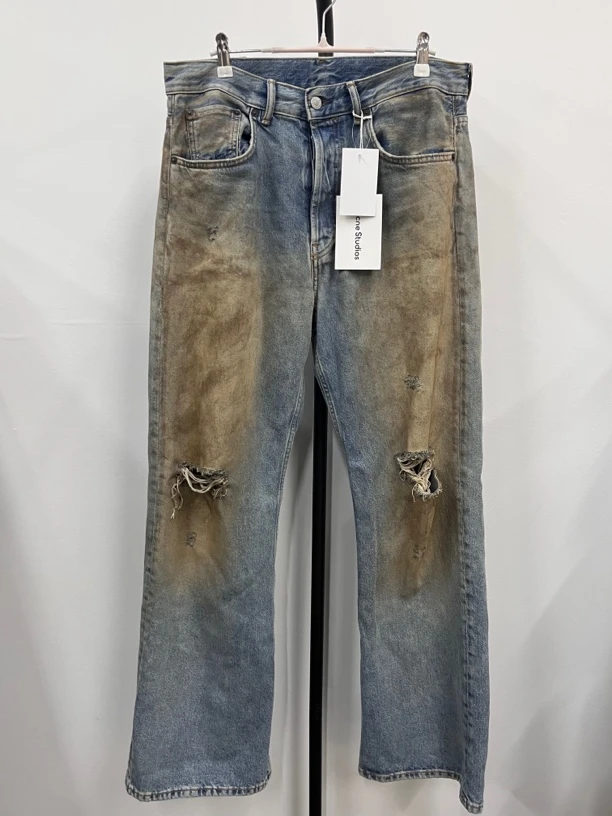 未使用 Acne studio Acne Studios 做旧中腰拉链宽松直筒牛仔裤