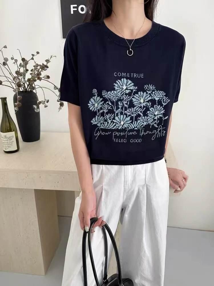 【赠运费补贴】莱赛尔天丝~2025新款百搭夏季花朵休闲时尚短袖534