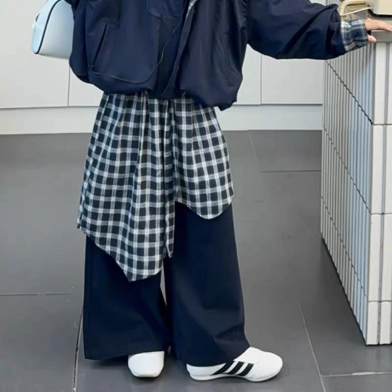 格纹撞色拼接秋款美式复古屁帘工装裤