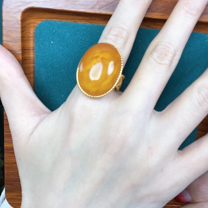 蜜蜡戒指银S925镶嵌戒指