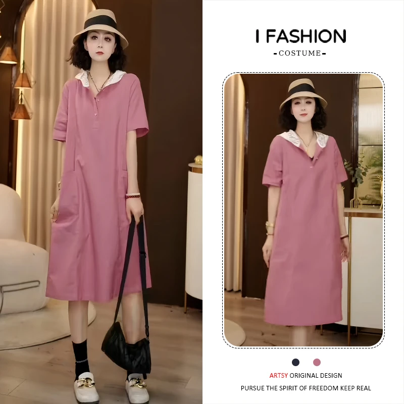 韩版短袖拼接连帽连衣裙女士2025年夏季新款休闲洋气百搭宽松裙子