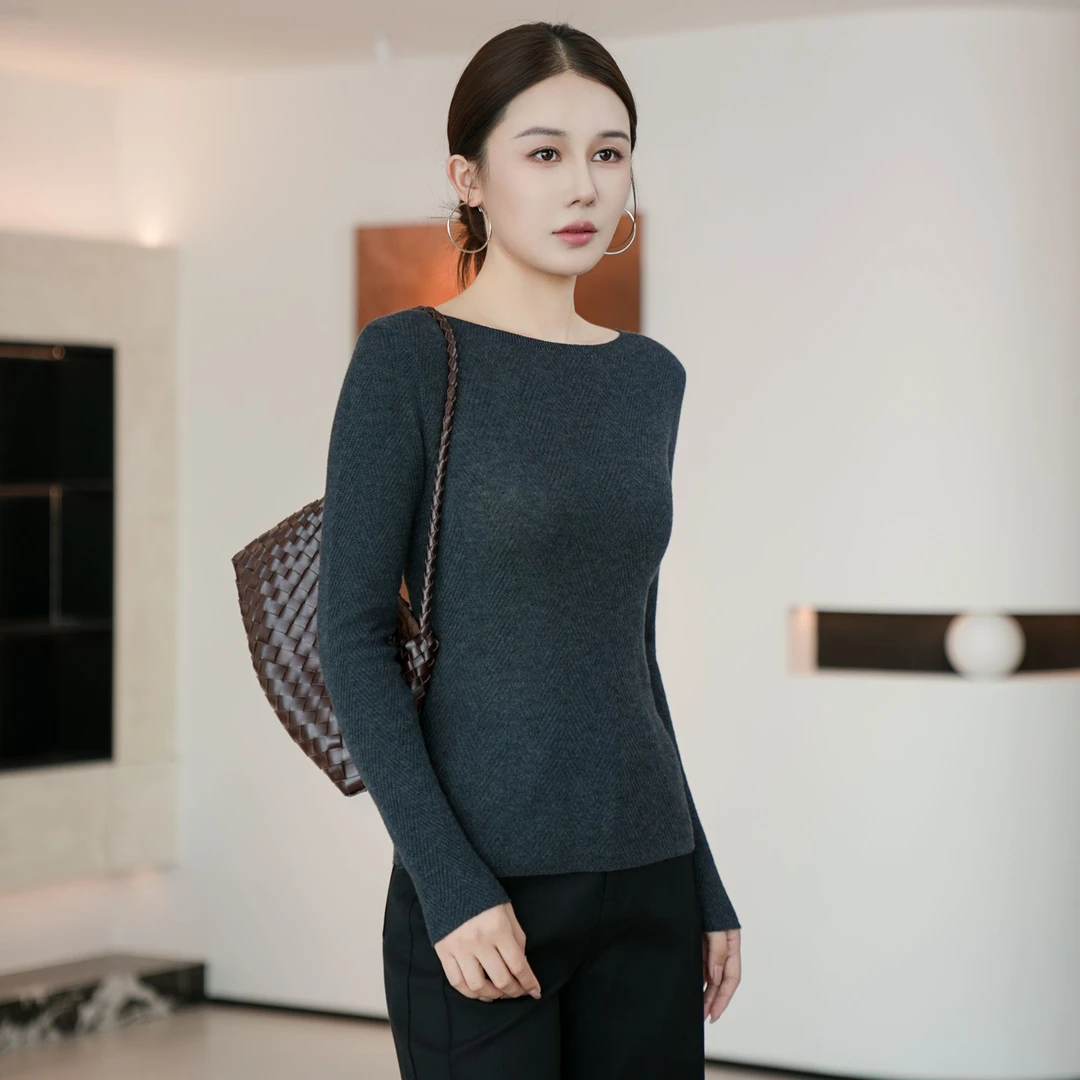 ZYY 【菱织】秋冬针织斜纹编织低领打底羊毛针织衫