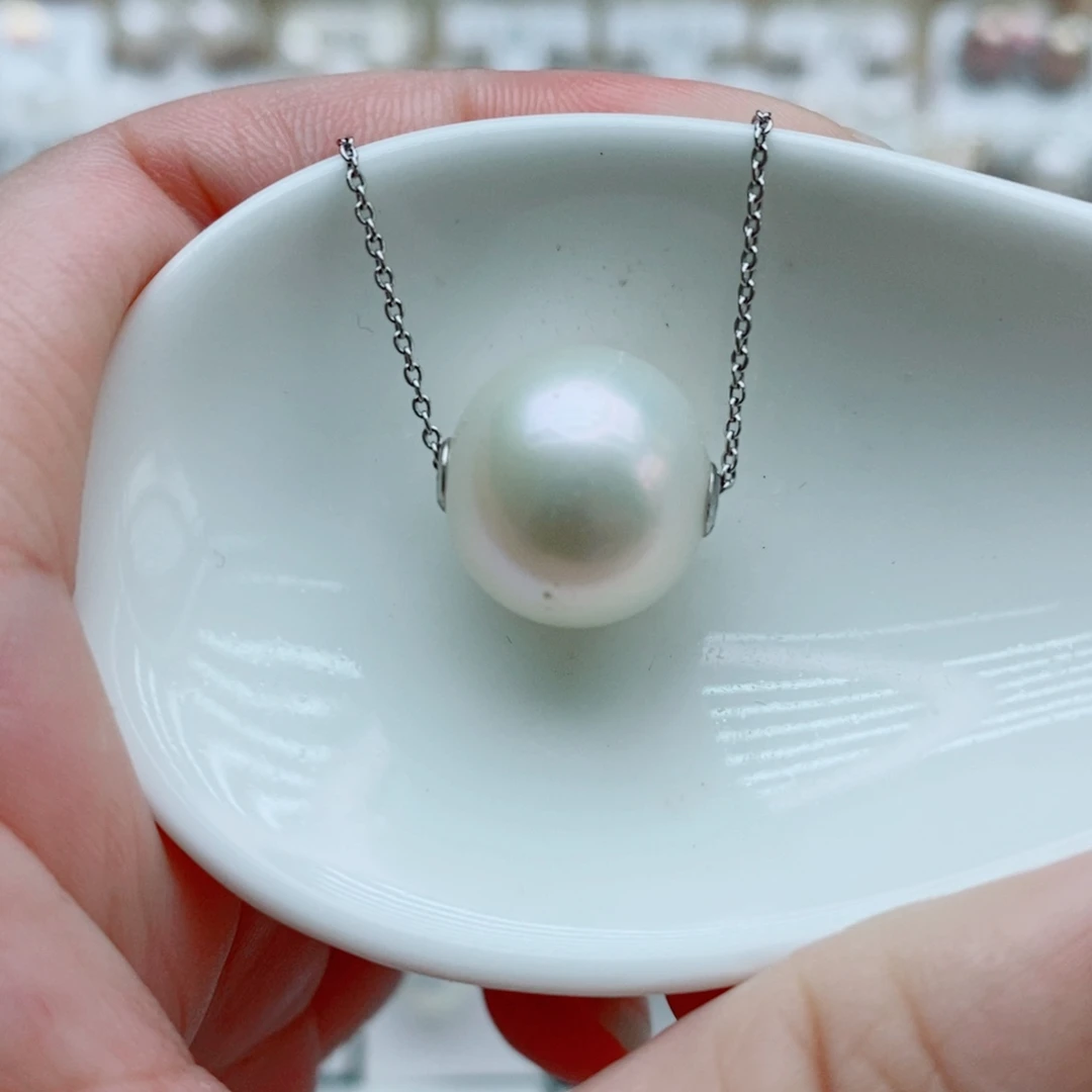 淡水珍珠银S925镶嵌吊坠(赠链)13.6mm