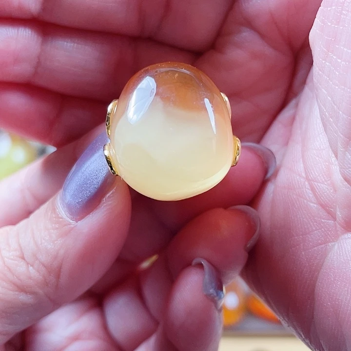 一***绸琥珀银S925镶嵌裸石戒指