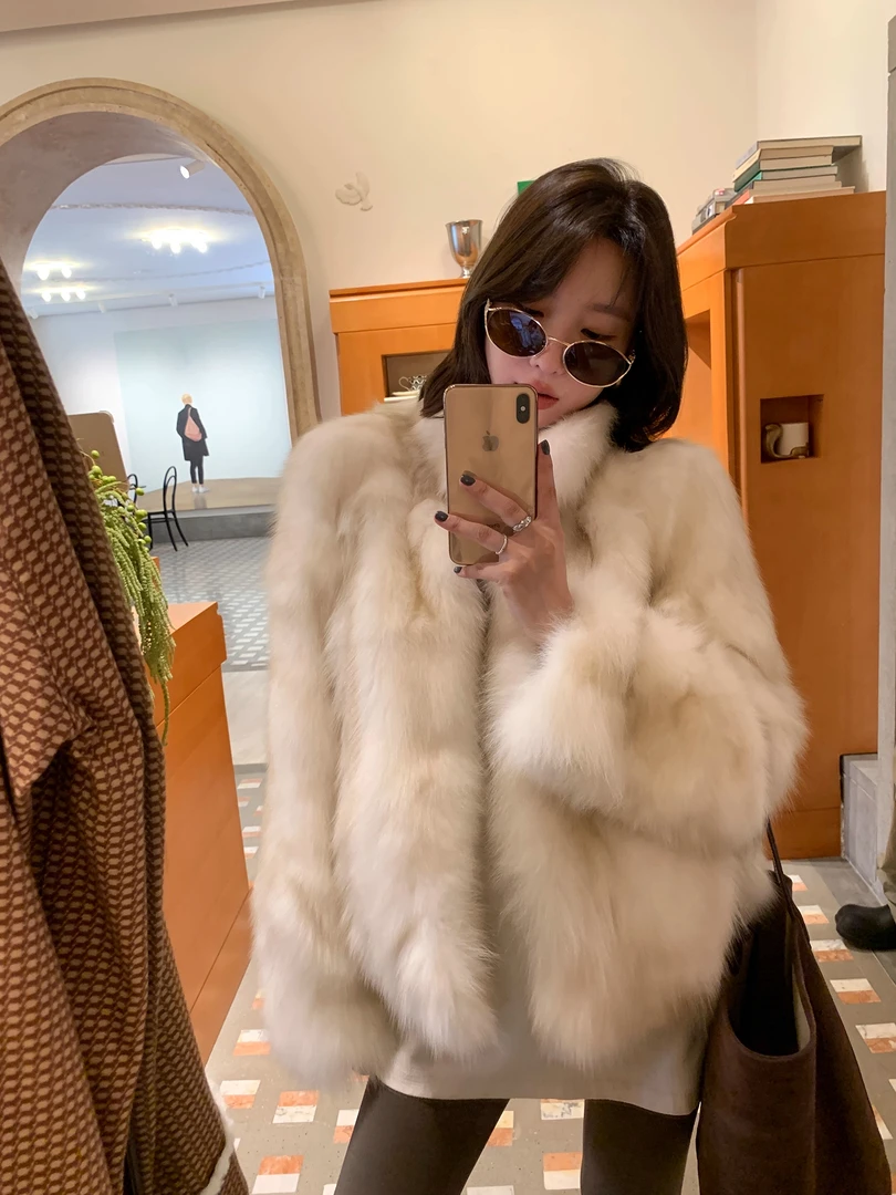 【韩女千金】冬季氛围感短款毛毛立领外套女千金风新款毛毛外套