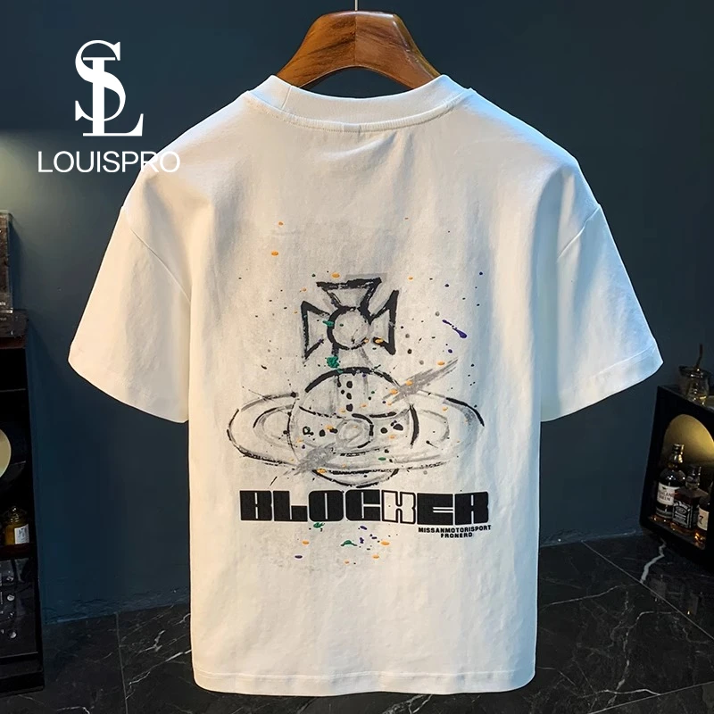 Louispro高端男款短袖T恤潮牌印花白色圆领薄款半截袖亲肤透气t恤