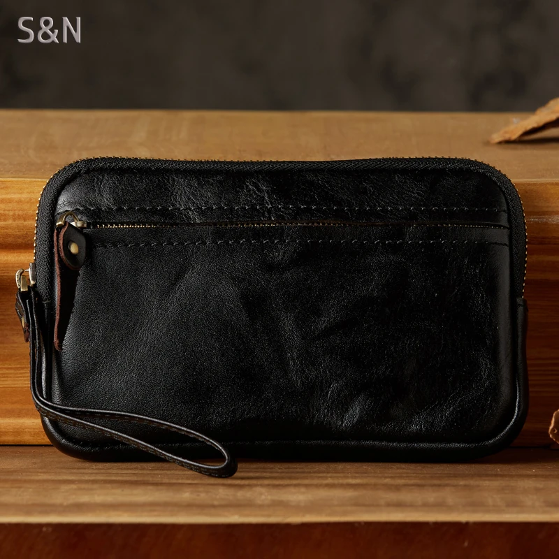 手工原创男士真皮手机包复古个性植鞣牛皮多功能零钱包休闲手拿包