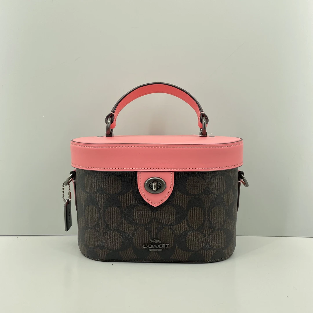 95新 COACH/蔻驰 kay粉拼老花盒子包20*13*9cmE030406