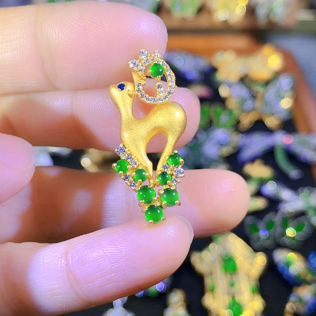 吊坠(不含链)银S925镶嵌翡翠