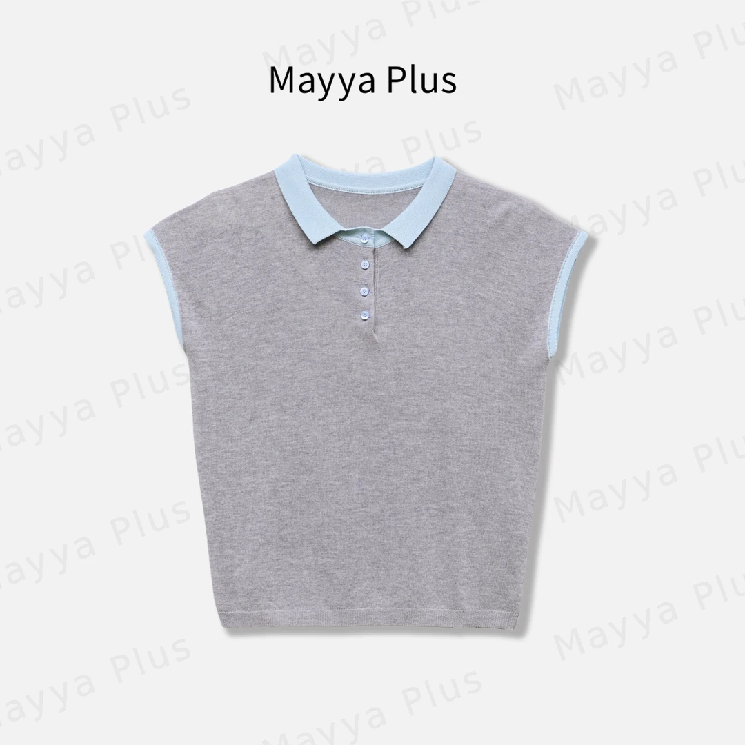 【撞色POLO】Mayya Plus麦芽定制韩系薄款气质短袖针织衫女32527139