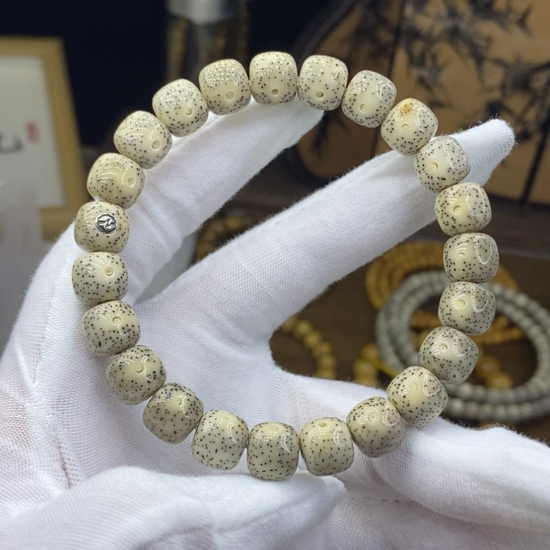 手串星月菩提10/9瓷白玉化月朗星稀无烟花