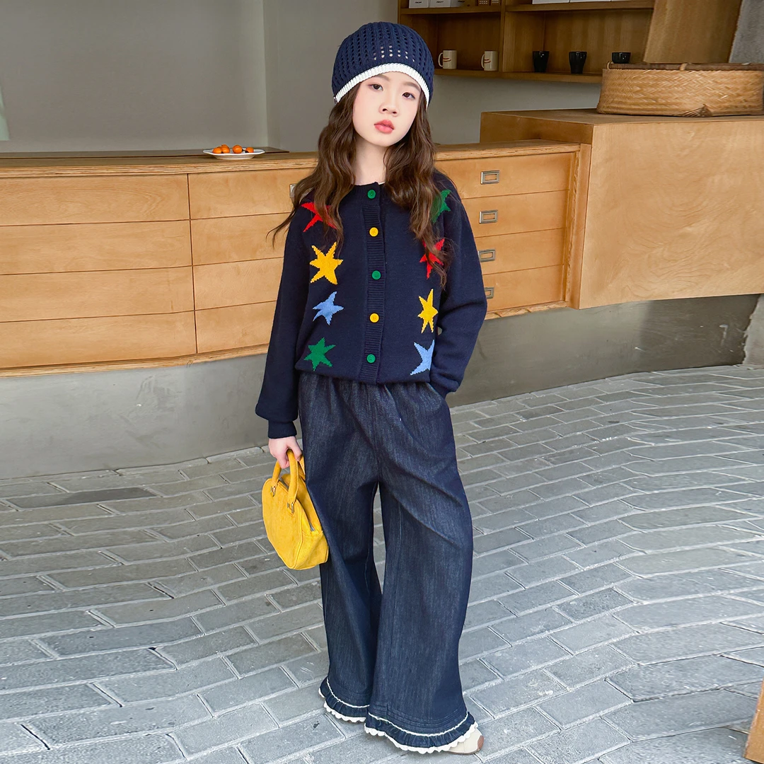 女童秋季毛衣2025新款洋气时尚星星图案开衫6-12岁中大童秋款衣服