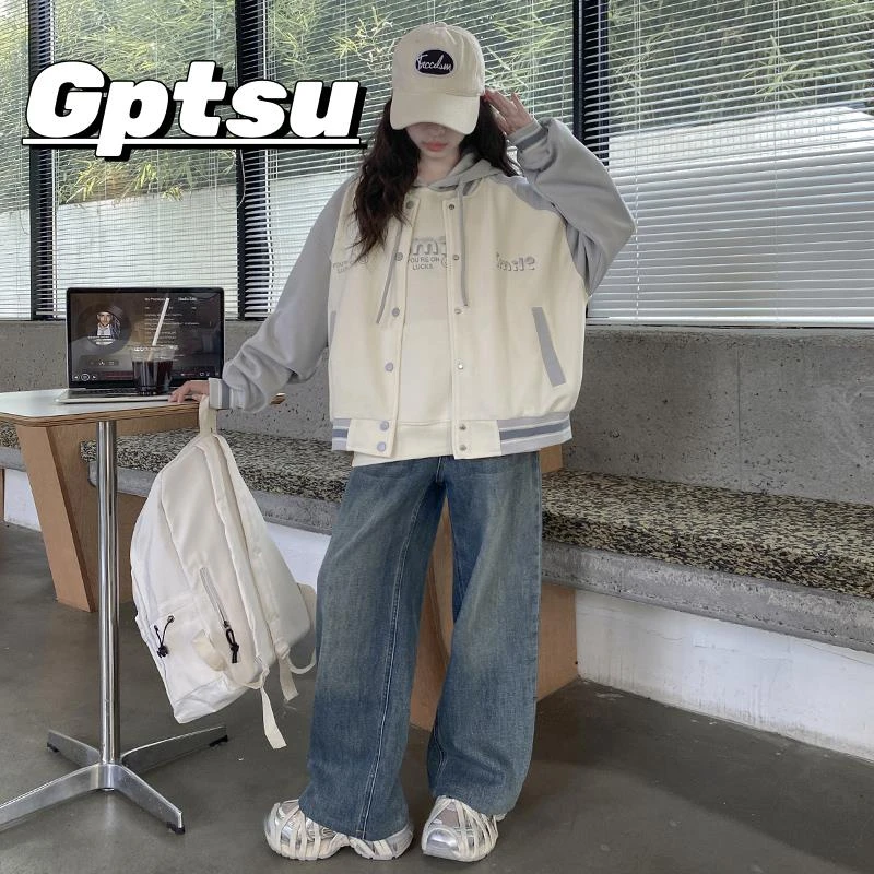 GPTSu女童秋装套装女孩春秋季棒球服外套连帽卫衣牛仔裤三件套潮