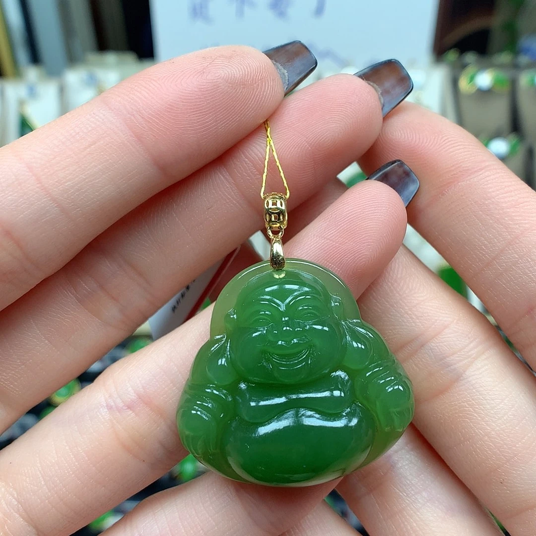 和田玉18K金镶嵌颈饰28×30