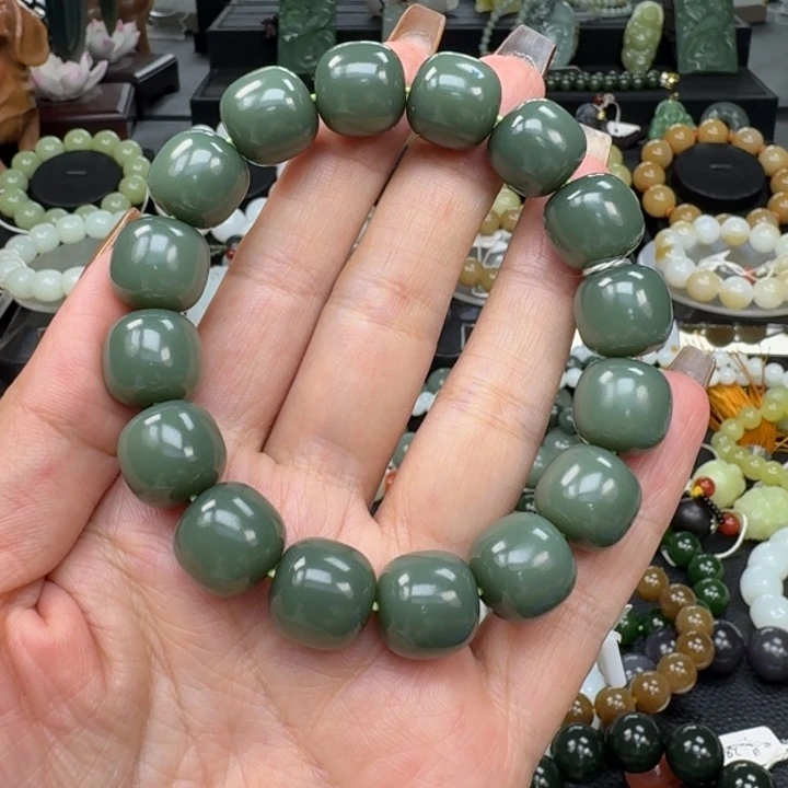 和田玉未镶嵌手链和田玉俄料碧玉瓷蓝卡14