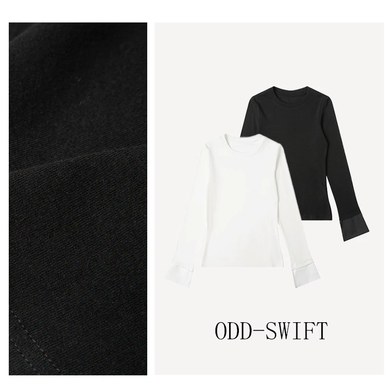 【都市丽人】早秋新款简约百搭通勤圆领拼接长袖打底衫-DX243819