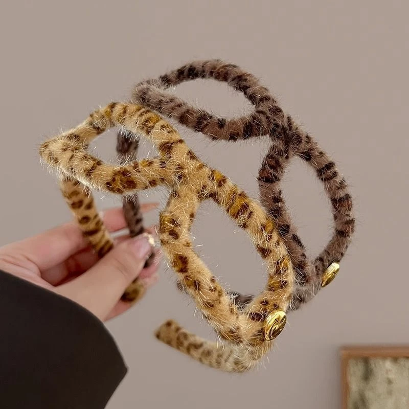 新款豹纹眼镜框发箍女童秋冬新款洗脸发夹头箍女孩不勒头高级发卡