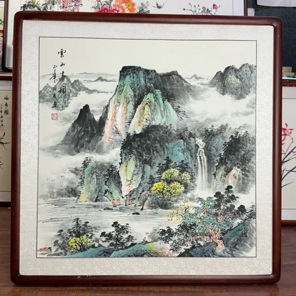 【手绘国画】带框［83*83厘米］青绿山水画斗方餐厅玄关客厅办公室画