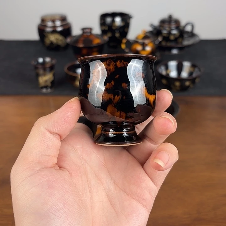瓷玳瑁釉高足闻香杯