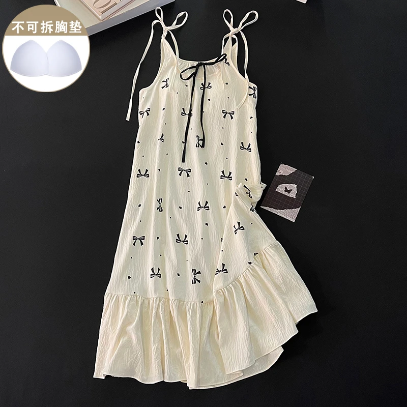 韩系ins睡裙女新款夏季带胸垫吊带睡衣夏天甜美性感小个子家居服