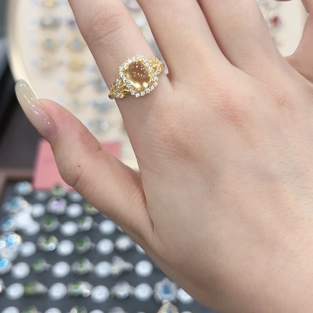 蛇纹石玉戒指银S925镶嵌绿**力